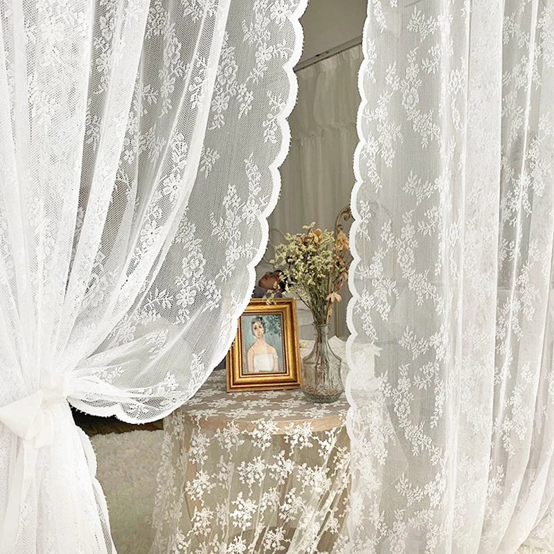 French Lace Sheer Curtains - White Tulle Voile Drapes for Bedroom & Living Room