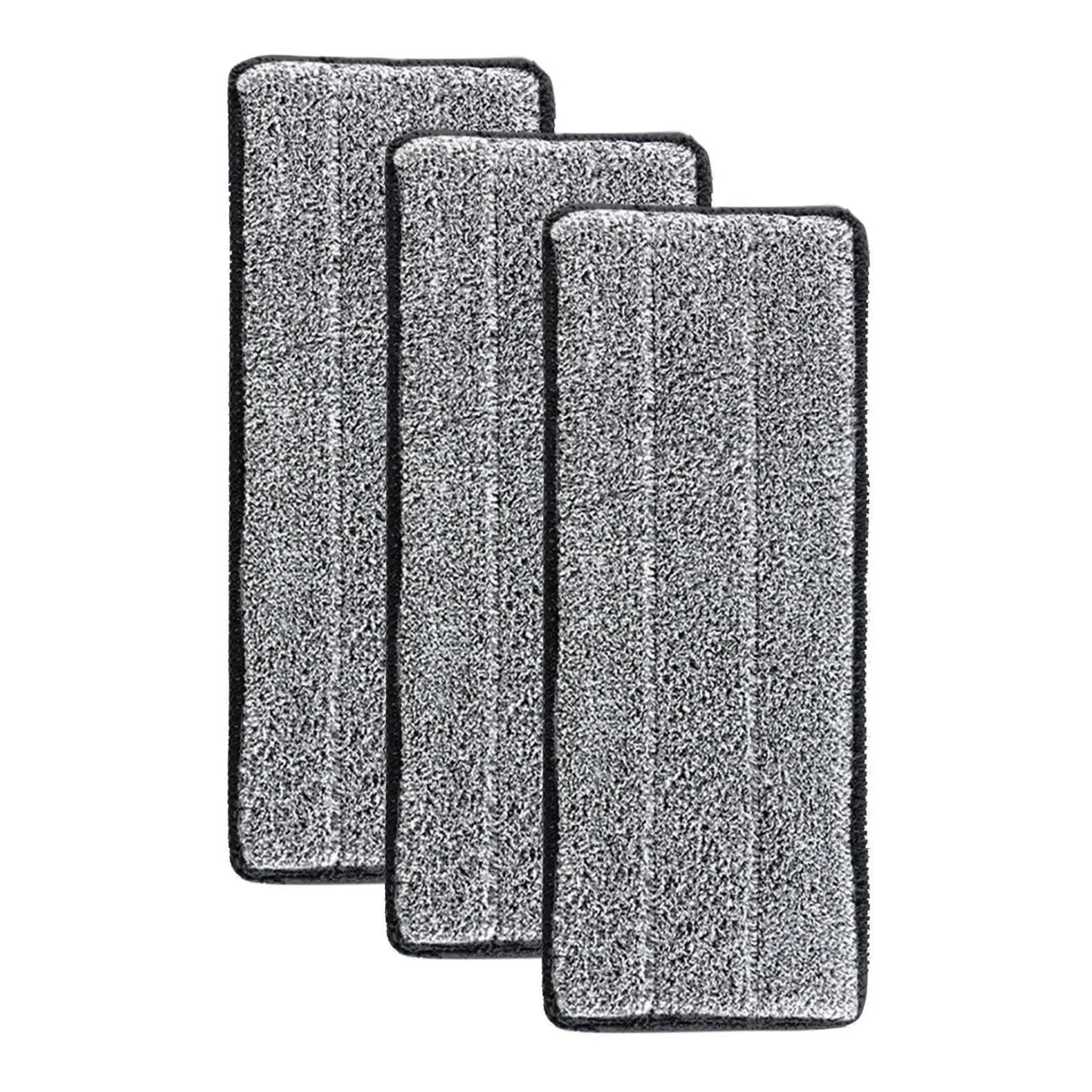 A set of three gray reusable microfiber mop pad replacement heads.