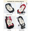A universal cozy stroller seat cushion shown in various applications including an infant carrier, baby stroller, and car seat