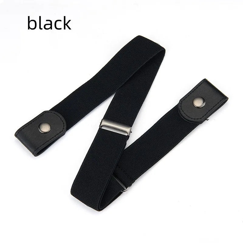 Black no-buckle stretch elastic belt for men and women