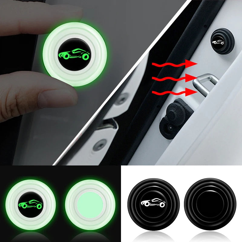 A set of green LED sound insulation pads and shock-absorbing door cushions for a car trunk.