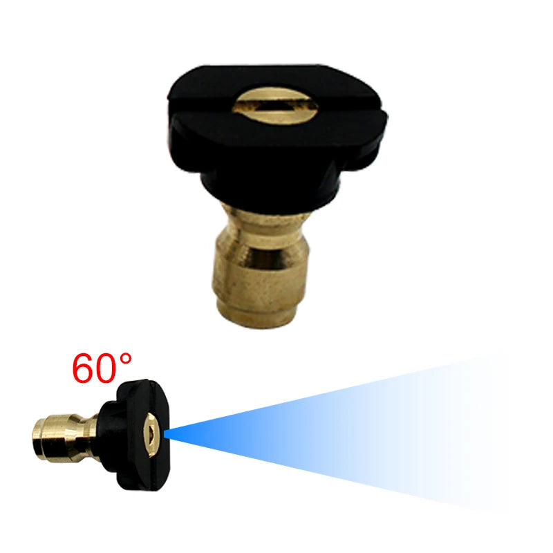 A black and brass quick-connect pressure washer nozzle set with a 60-degree spray angle.