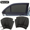 Four black breathable mesh car window shades shown in a set.