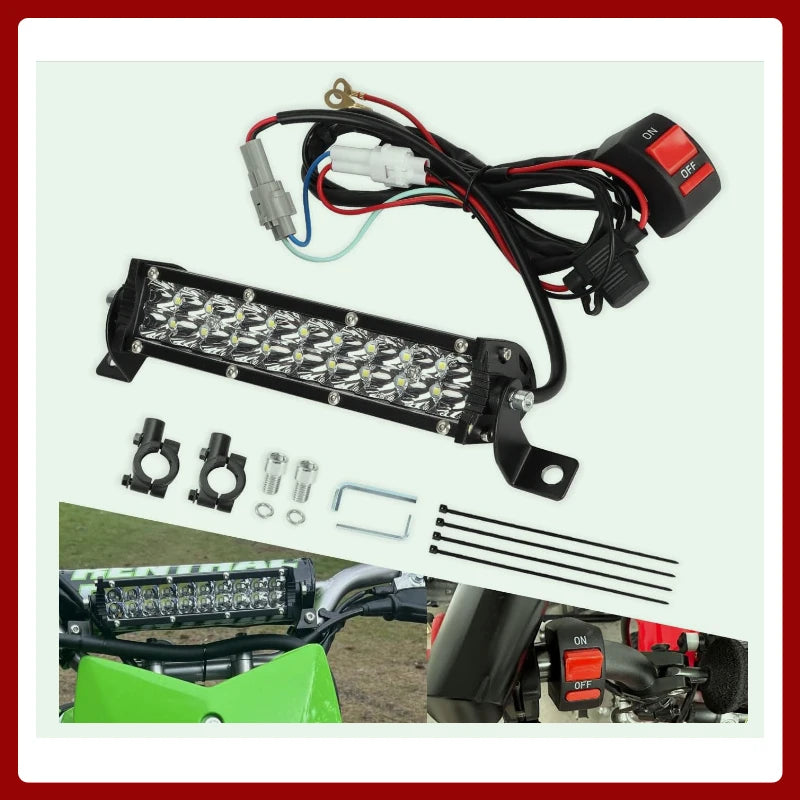 Motorcycle LED Headlight with Light Bar and On-Off Switch