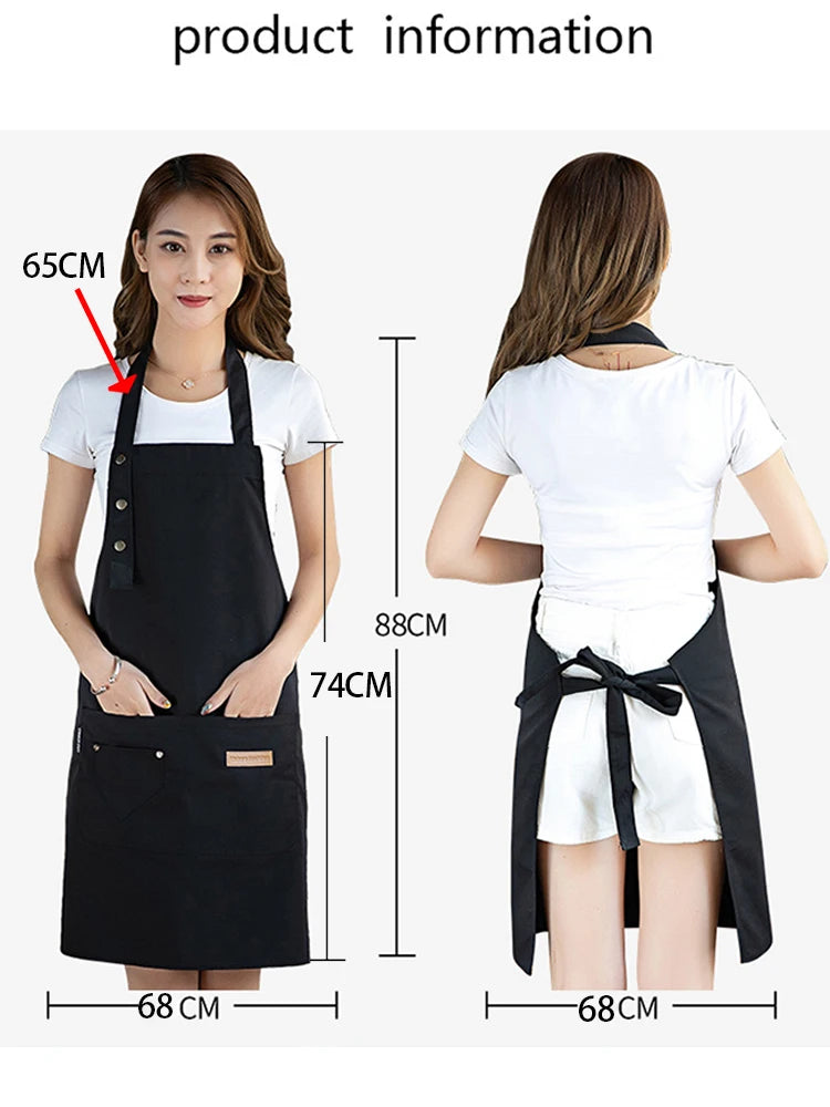 Canvas Cotton Cooking Apron with Adjustable Halter Neck and Large Pockets