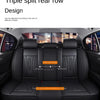 Interior view of a car showing triple split rear row seat covers with individual cushions.