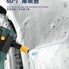A large foam watering can is shown being used to spray water on a surface at a 60-degree angle.