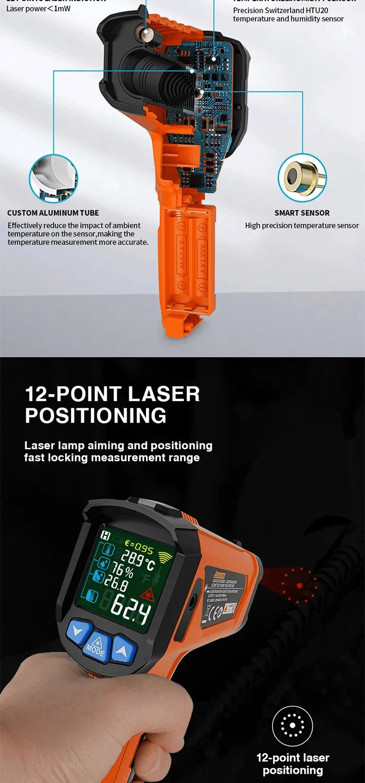 High-Temperature Infrared Thermometer with Color Screen and Humidity Sensing