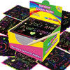 A box of Rainbow Scratch Notes featuring colorful paper and a wooden stylus for art