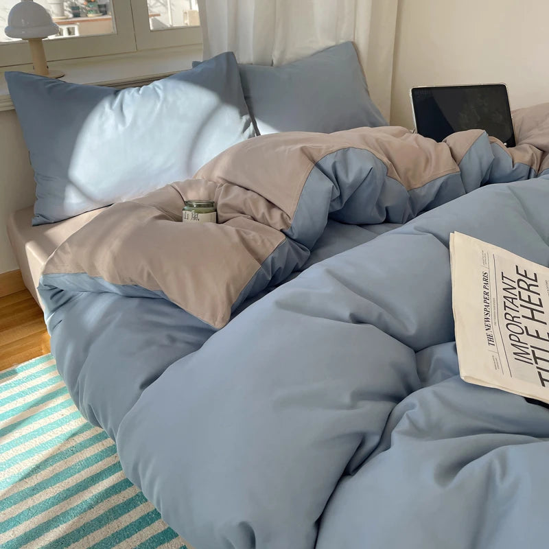 4-Piece Cotton Bedding Set with Duvet Cover, Flat Sheet, and Pillowcases