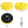 A set of yellow, self-adhesive polishing pads and a metal mounting screw for car detailing.