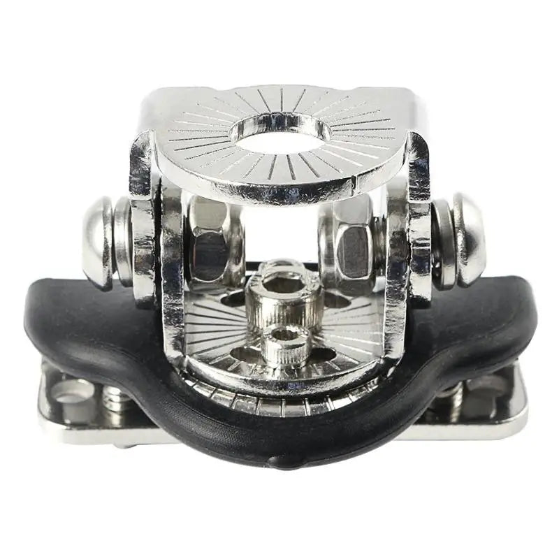 A pair of universal stainless steel LED work light mounting brackets with a circular lens and clamping mechanism.