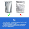Comparison showing a silver foil bag with a checkmark and an 'X' mark, illustrating oxygen absorption.