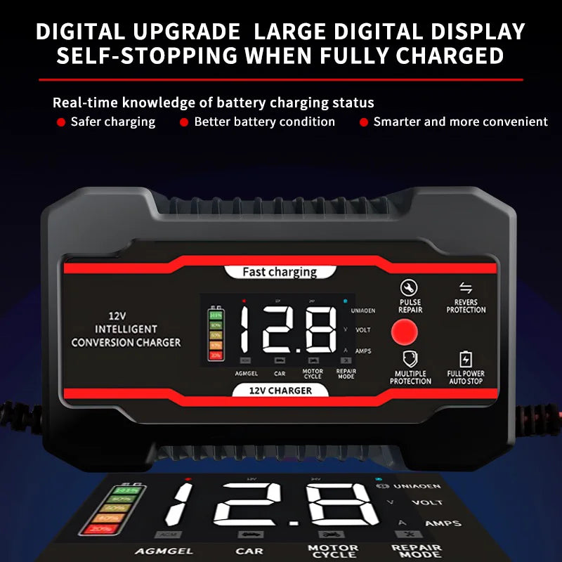 Smart 12V 6A Battery Charger with 7-Stage Pulse Repair