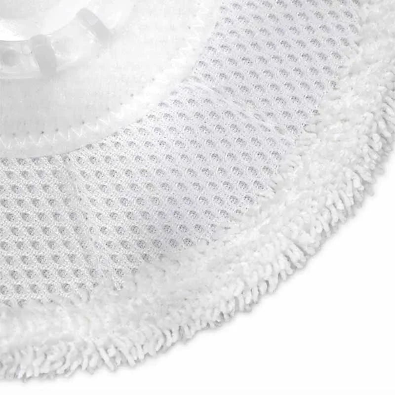 Close-up view of a white microfiber replacement mop cloth with a textured surface.