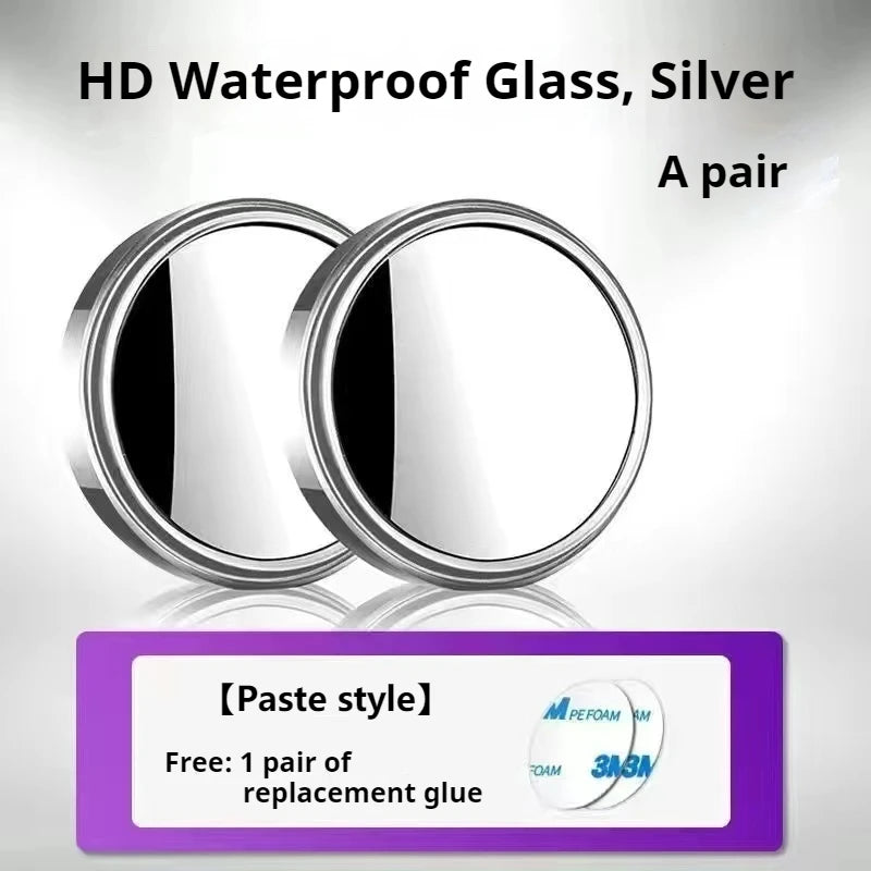 A pair of silver HD waterproof glass mirrors for car rearview