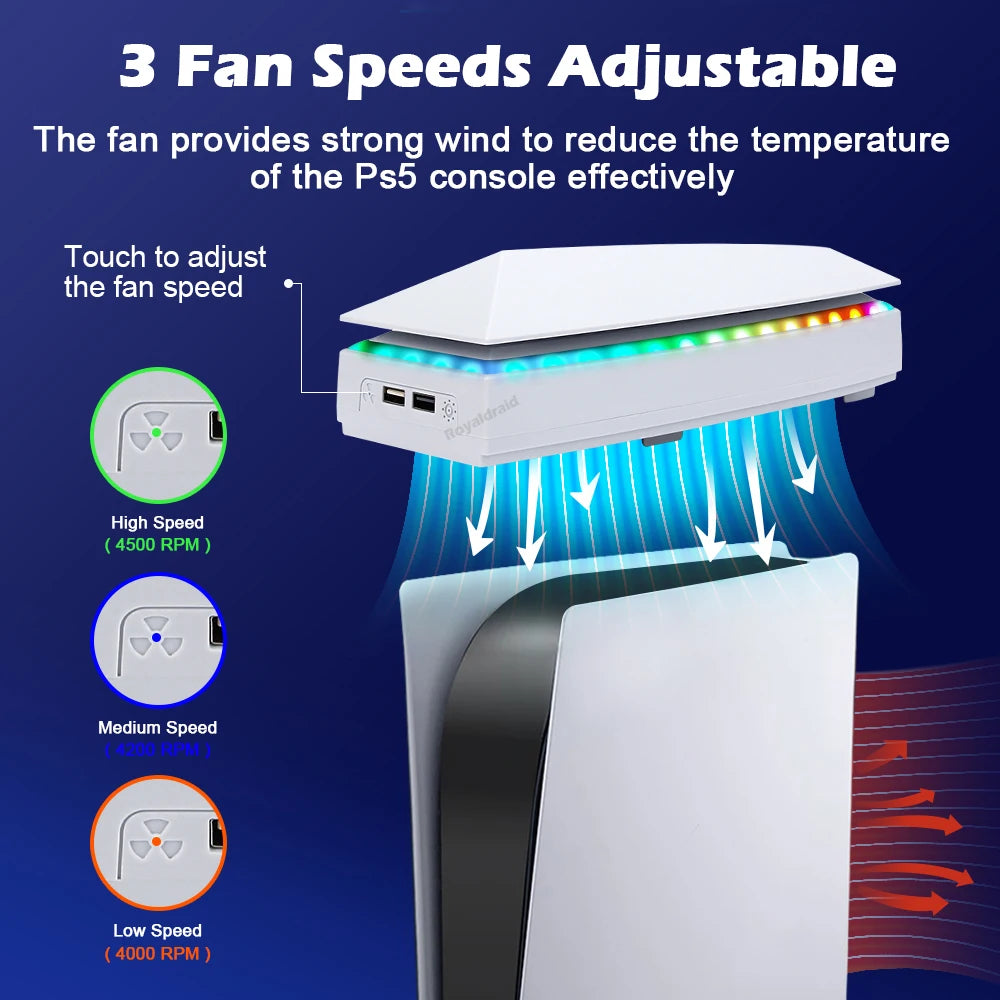 PS5 Cooling Stand with RGB Lighting and Dust Cover