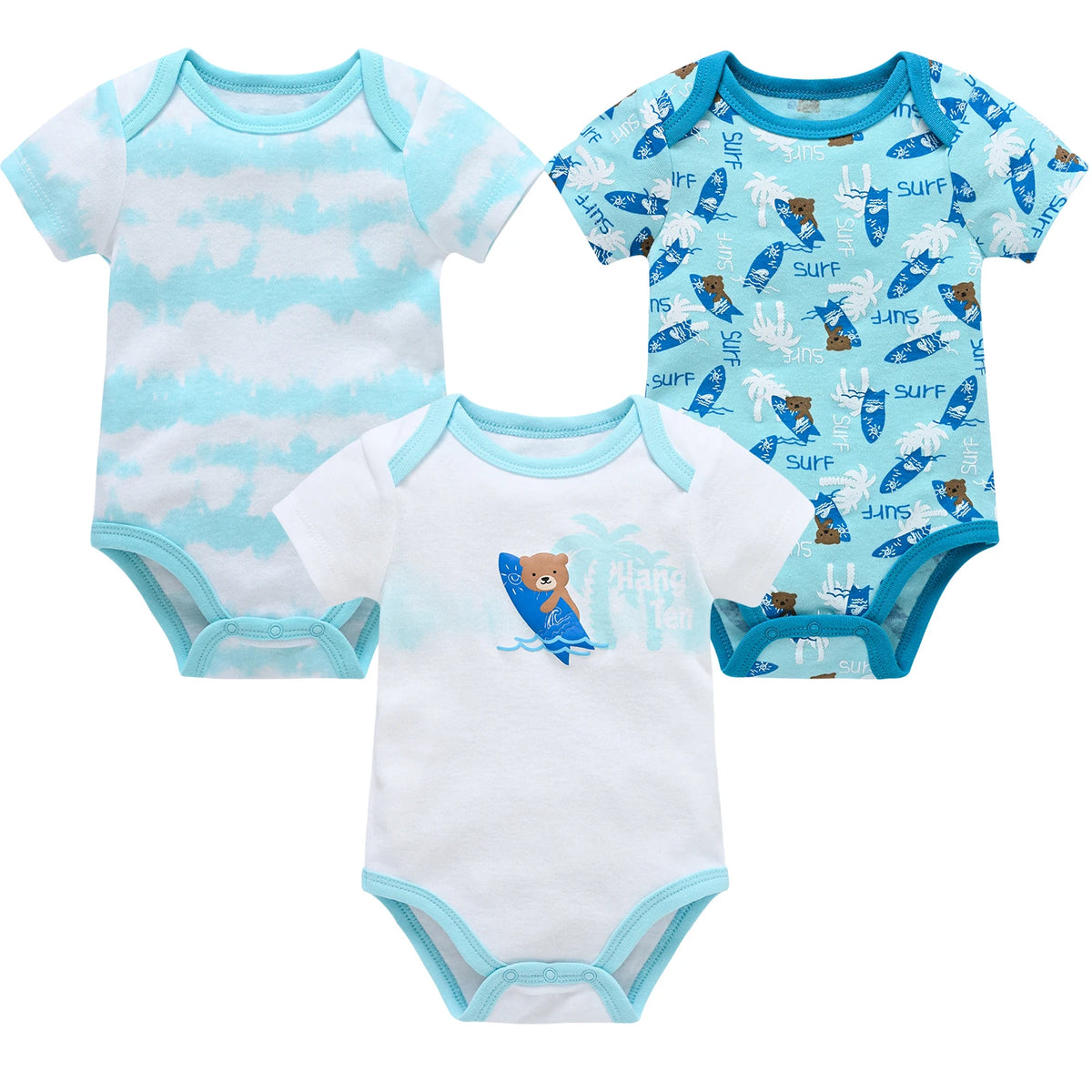 Cotton Short Sleeve Baby Bodysuits – Floral Print, 0-12 Months