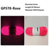 Pink glow-in-the-dark polyester yarn labeled GP578-Rose, 2mm diameter and 50 meters long.