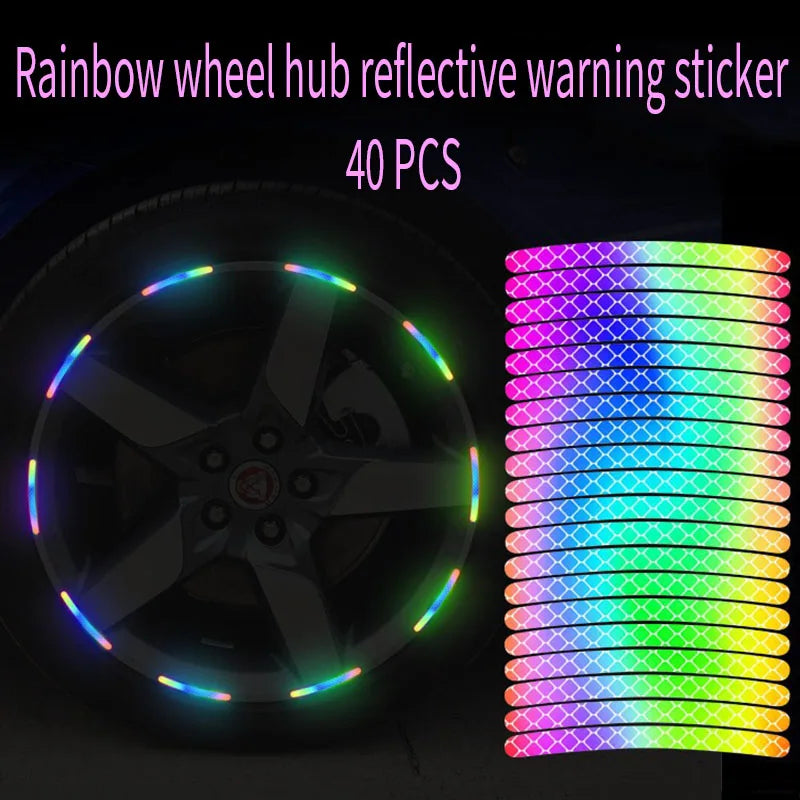 40 pieces of rainbow wheel hub reflective warning stickers for night safety and style