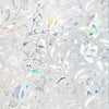 Silver decorative stained glass window film featuring floral patterns and iridescent highlights