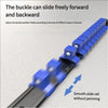 A close-up view of a blue buckle sliding freely on a black rail, demonstrating smooth movement.