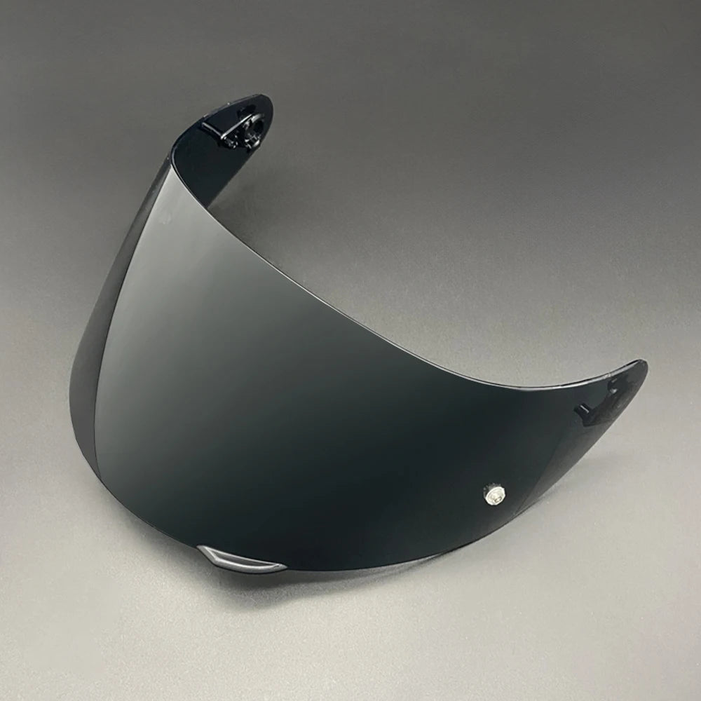 A black replacement helmet visor with an anti-fog coating shown from a side angle.