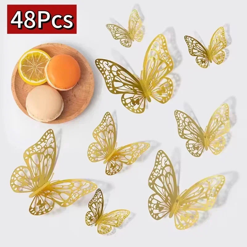 3D Rose Gold Butterfly Wall Decals for Home Decor