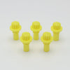 A set of five yellow replacement drivers for a Takara Tomy battling top, shown against a white background.