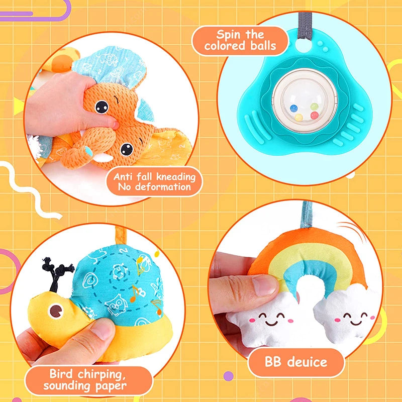 Soft Car Seat & Stroller Toy Set with Mirror, Crinkle, and Squeaky Sounds