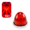 A red waterproof LED side marker light is shown in a packaging display and as a mounted automotive light.