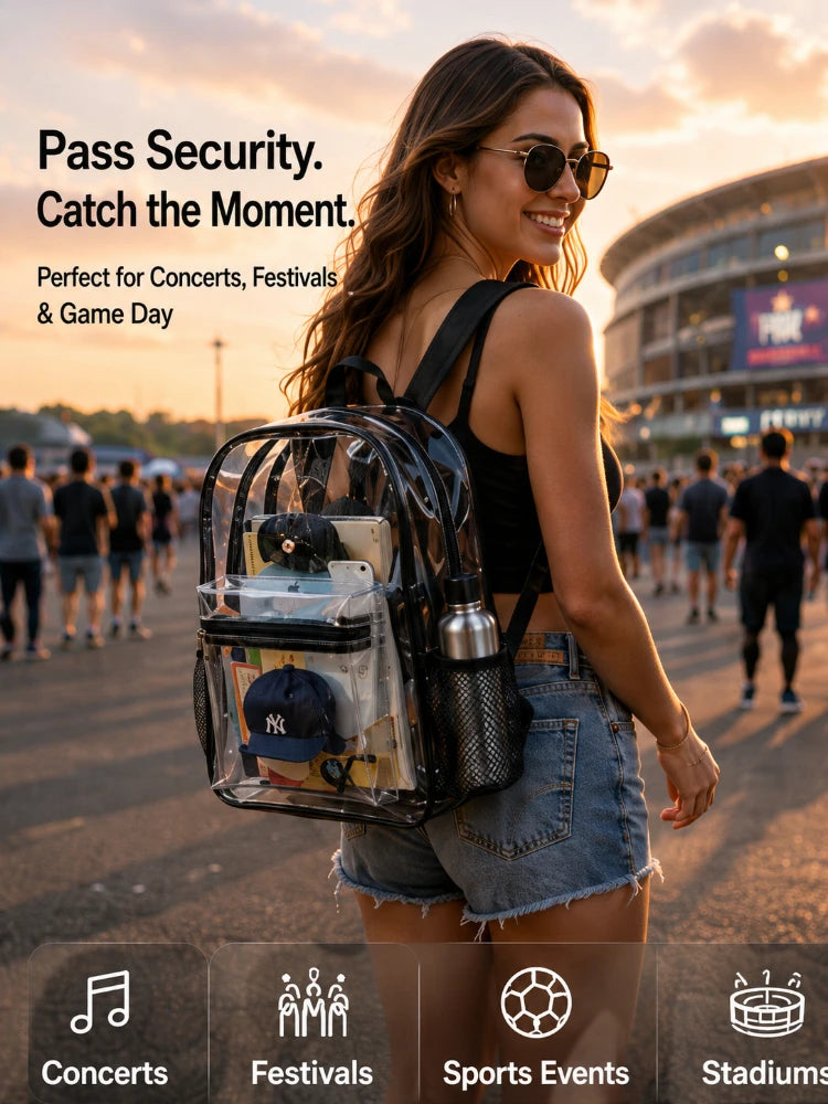 Heavy-Duty Transparent PVC Backpack with Padded Straps