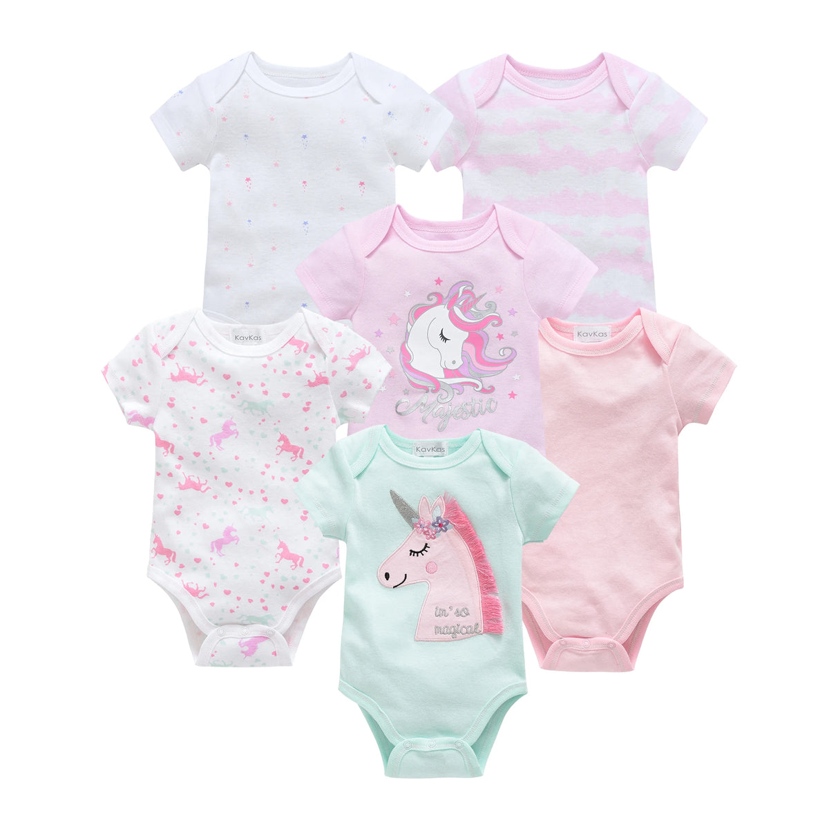Cotton Short Sleeve Baby Bodysuits – Floral Print, 0-12 Months