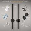 A box layout showing a complete lighting upgrade including wall sconces, adhesive patches, remote controls, and charging cabl