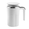 A white USB rechargeable automatic stirring mug with a matching lid.