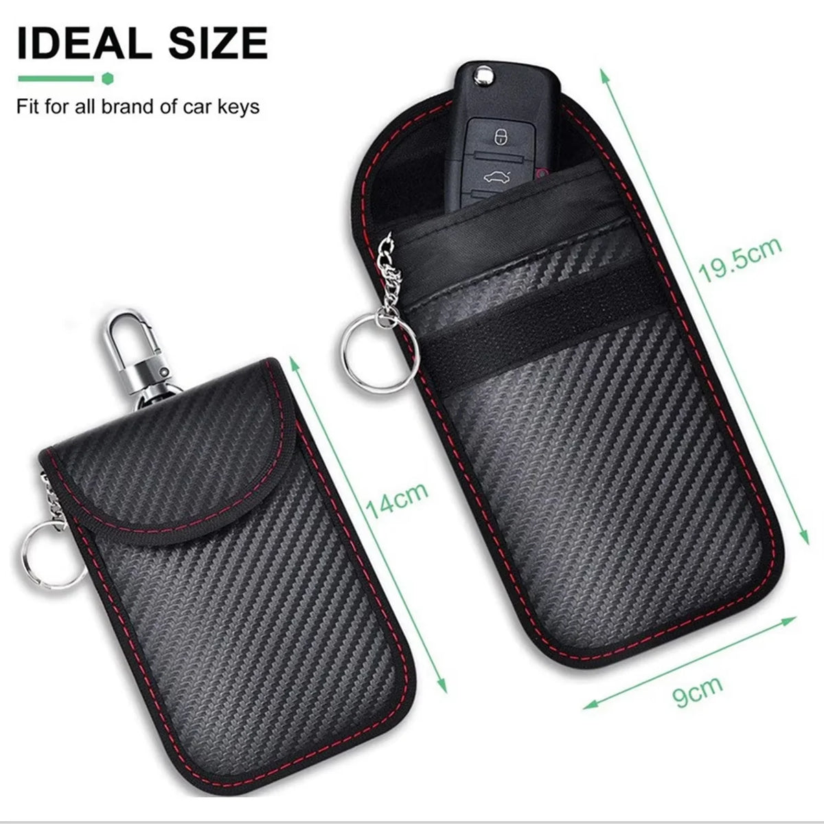 Black carbon fiber box designed to hold car keys, key fobs, and phones.
