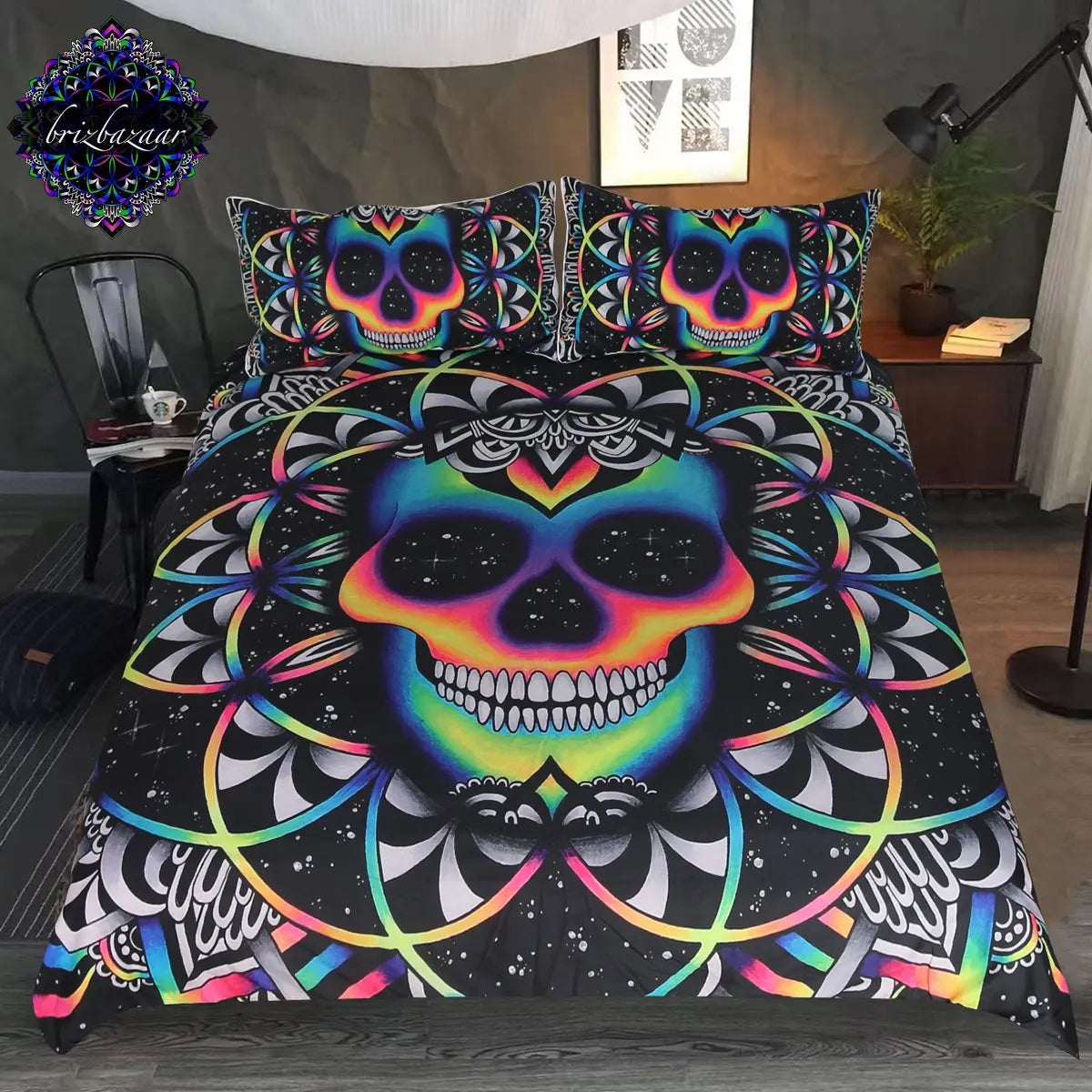 Gothic Skull & Damask Comforter Cover Set