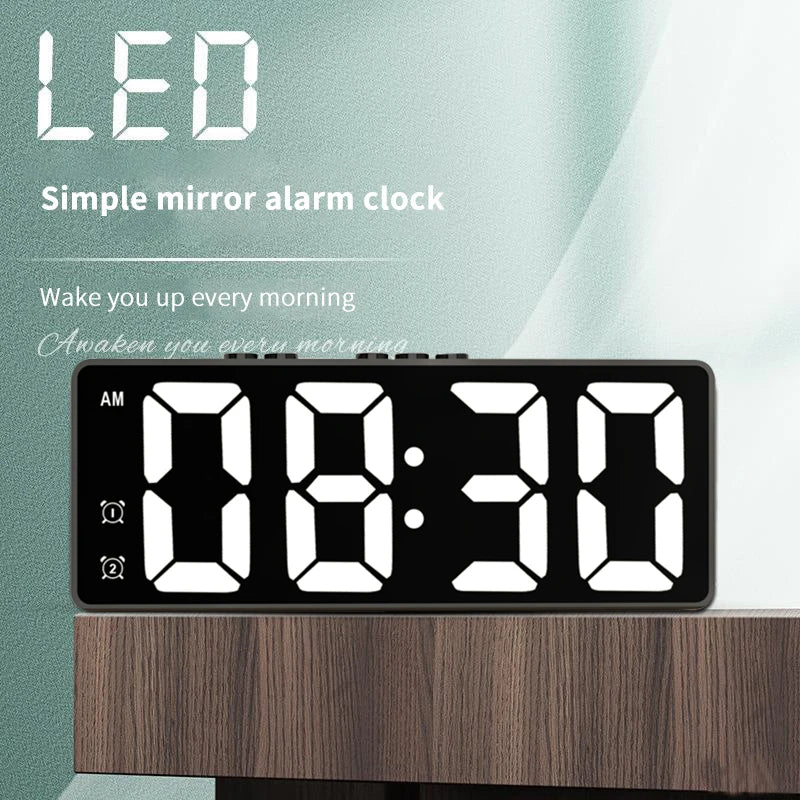 LED Mirror Digital Alarm Clock with Temperature Display