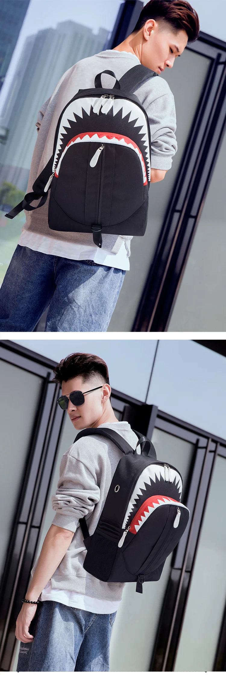Shark Luminous USB Backpack with Anti-Theft Design