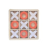 A wooden grid game board with 12 circular and cross shapes for an interactive memory and strategy game.