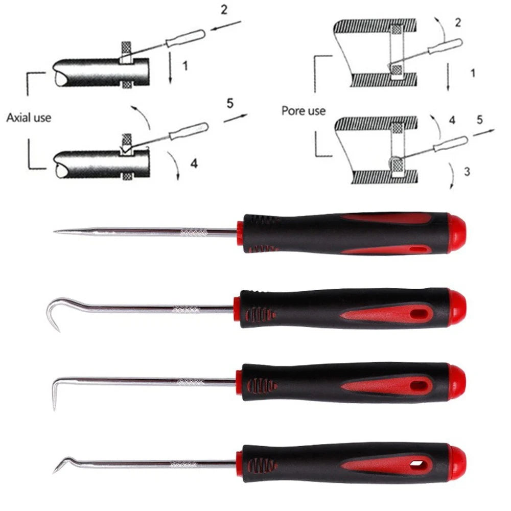 4-Piece Oil Seal Hook Removal Tool Set for O-Rings and Gaskets