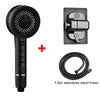 A black high-pressure handheld shower head with a hose and a mounting plate.