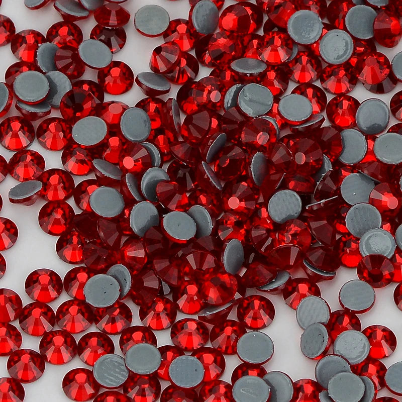 Red Glass Flatback Rhinestones - Multi-Color Glitter Round Crystals for DIY Crafts