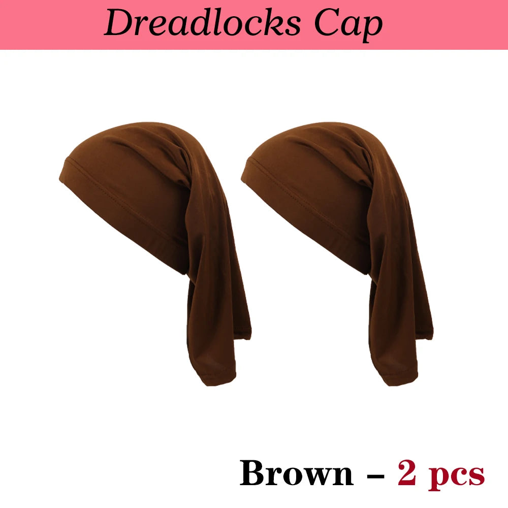 Two brown dreadlocks caps for hair protection and styling.