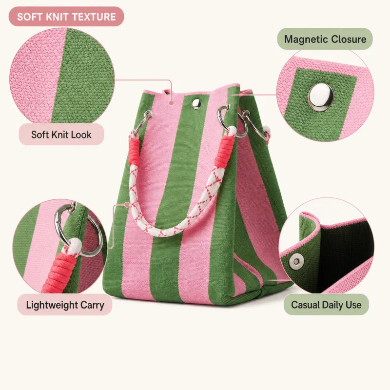 Striped Knit Mini Bucket Tote Bag