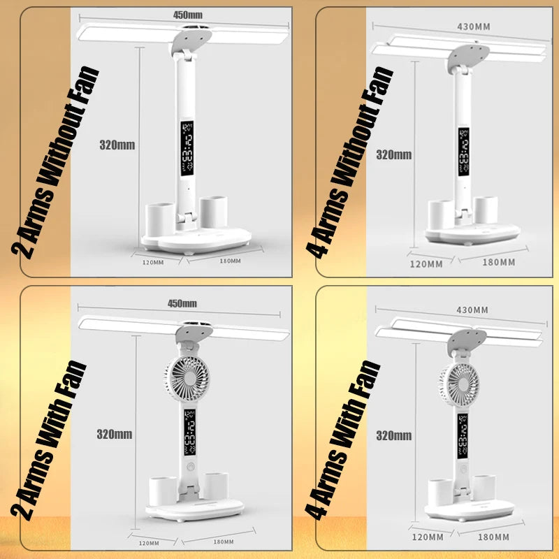 Multifunktionale LED-Schreibtischlampe mit Lüfter & Digitaler Uhr