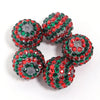 A set of five resin rhinestone beads with a two-tone red and green striped design.
