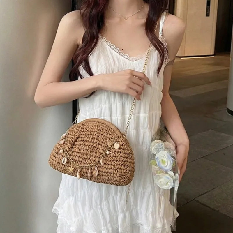 Bolso Cruzado Bohemio de Paja Artesanal