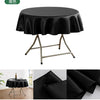 Black luxurious round satin tablecloth displayed on a metal stand.