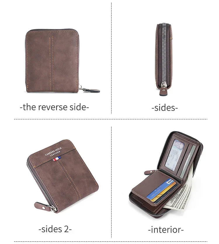 Men's Vintage PU Leather Wallet with Woven Tape Accent